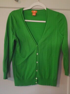 Joe Brand 3/4 Sleeve Bright Green V-Neck Button Cardigan Size Small